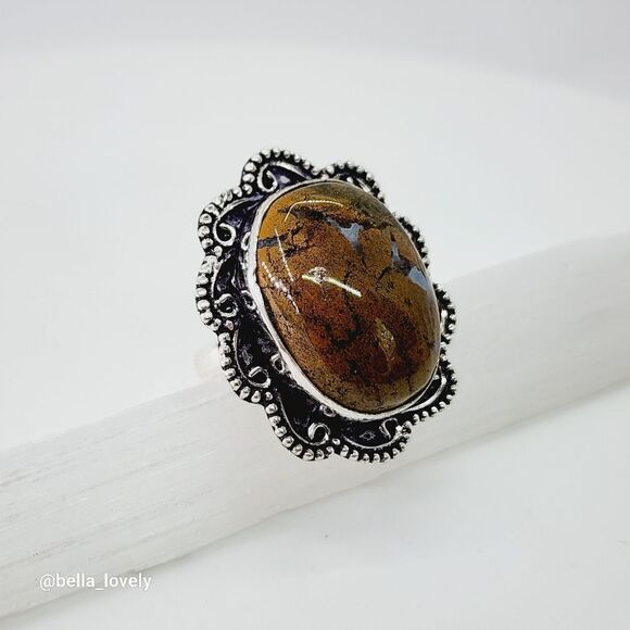 Yellow Moss Agate Ethnic Handmade Ring Jewelry US Size 8 - Picture 1 of 4